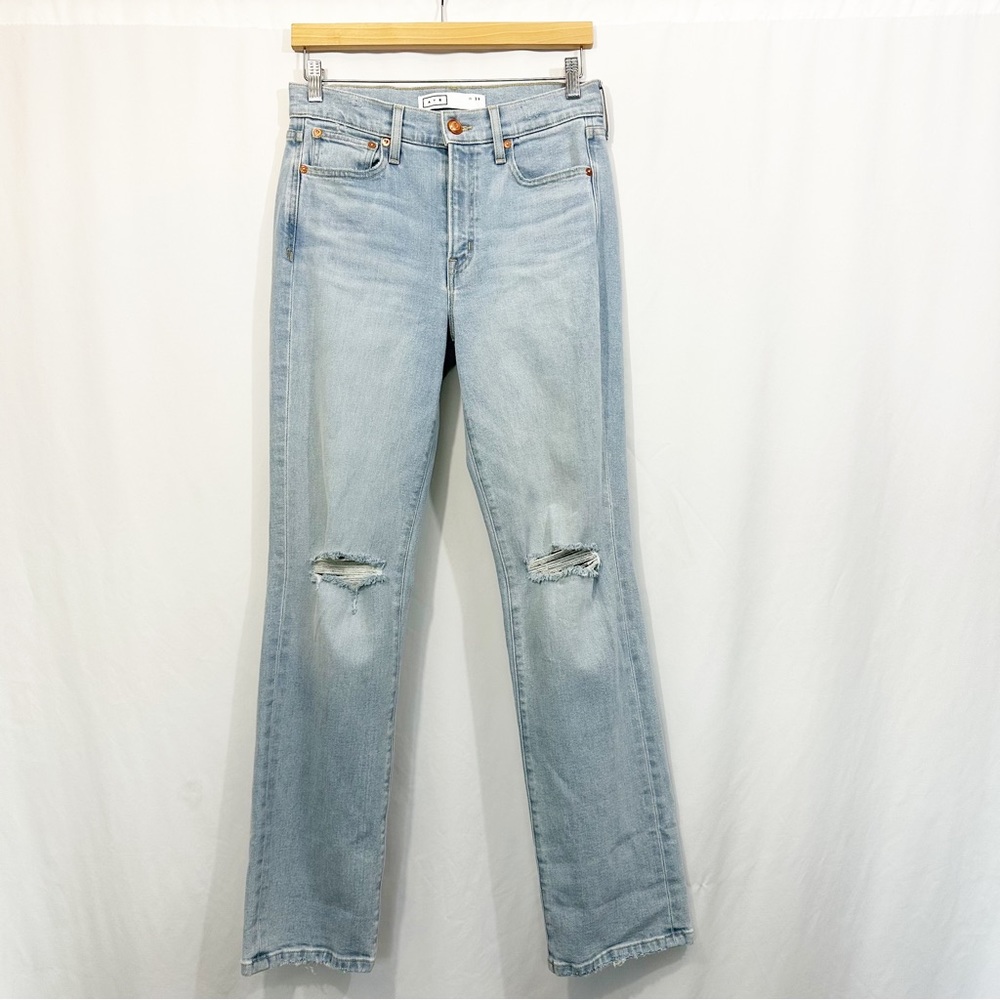 AYR Straight Leg Jeans in Light Blue with Knee Rips